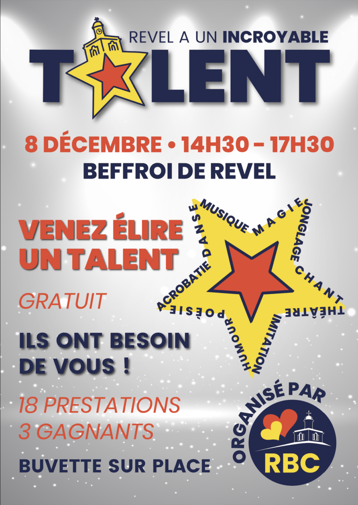 Le 8 décembre de 14h30 à 17h30 au beffroi de Revel venez élire un talent !