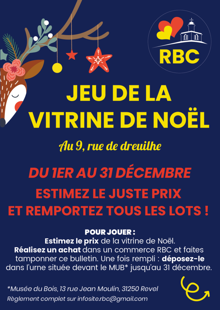 jeu de la vitrine de noël 2024 de l'association des commerçants de Revel